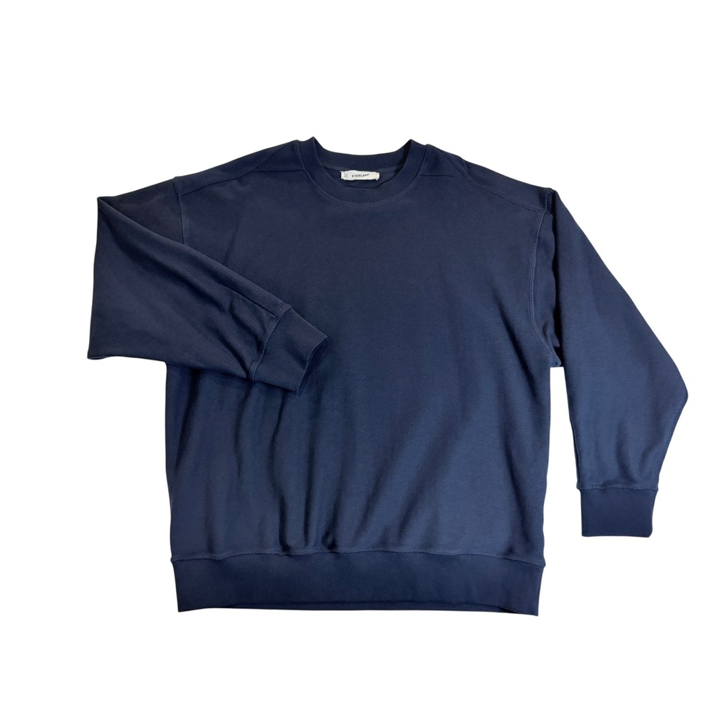Everlane Sweatshirt Mens Large Navy Blue Organic Cotton Jacquard Ribbed Crewneck
